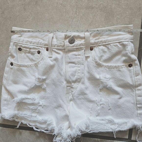 Levi's womens girls white shorts distressed size 24 xxs high waisted micro mini - Picture 5 of 5